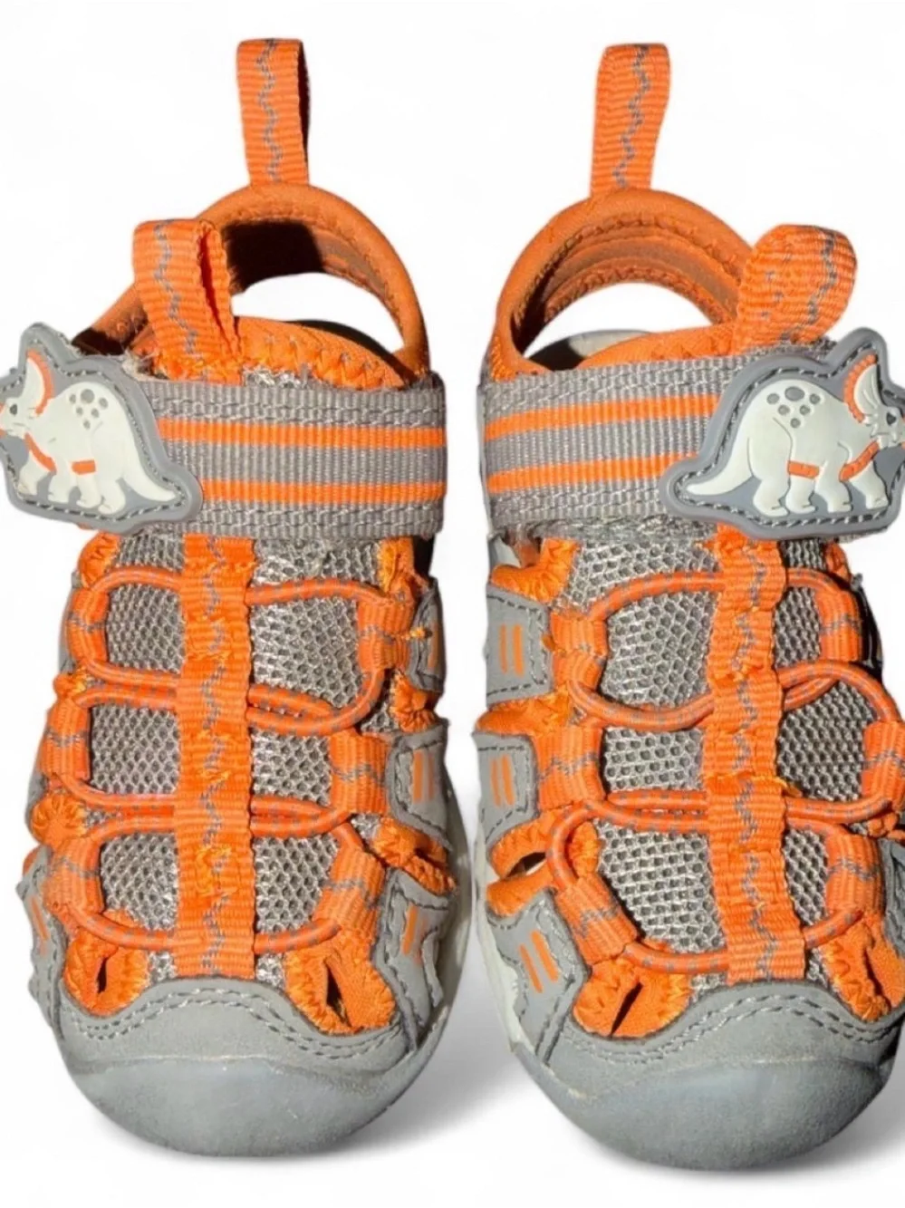 Kids Orange & Gray Dinosaur Hook-and-Loop Sandals size 5/6 toddler